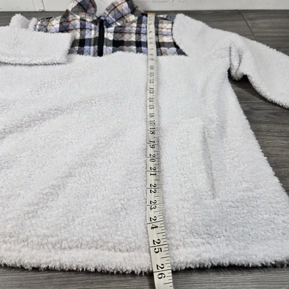 Vera Bradley Teddy Fleece Sweater Womens L White Quarter‎ Zip Plaid Quilted Top - Picture 5 of 12